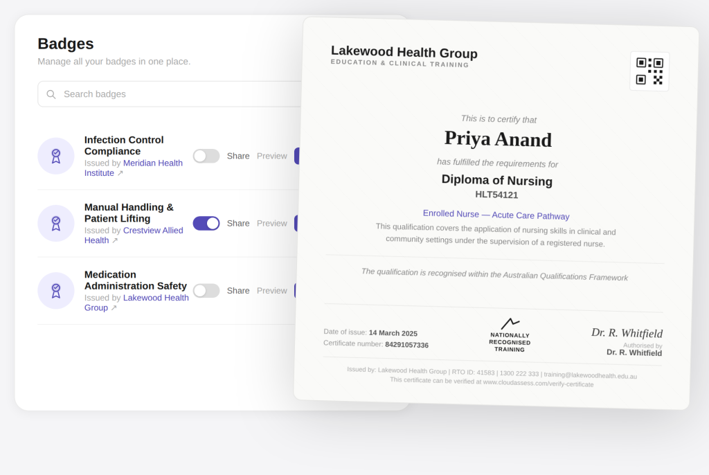 badges-certificates-healthcare- LMS - Cloud Assess