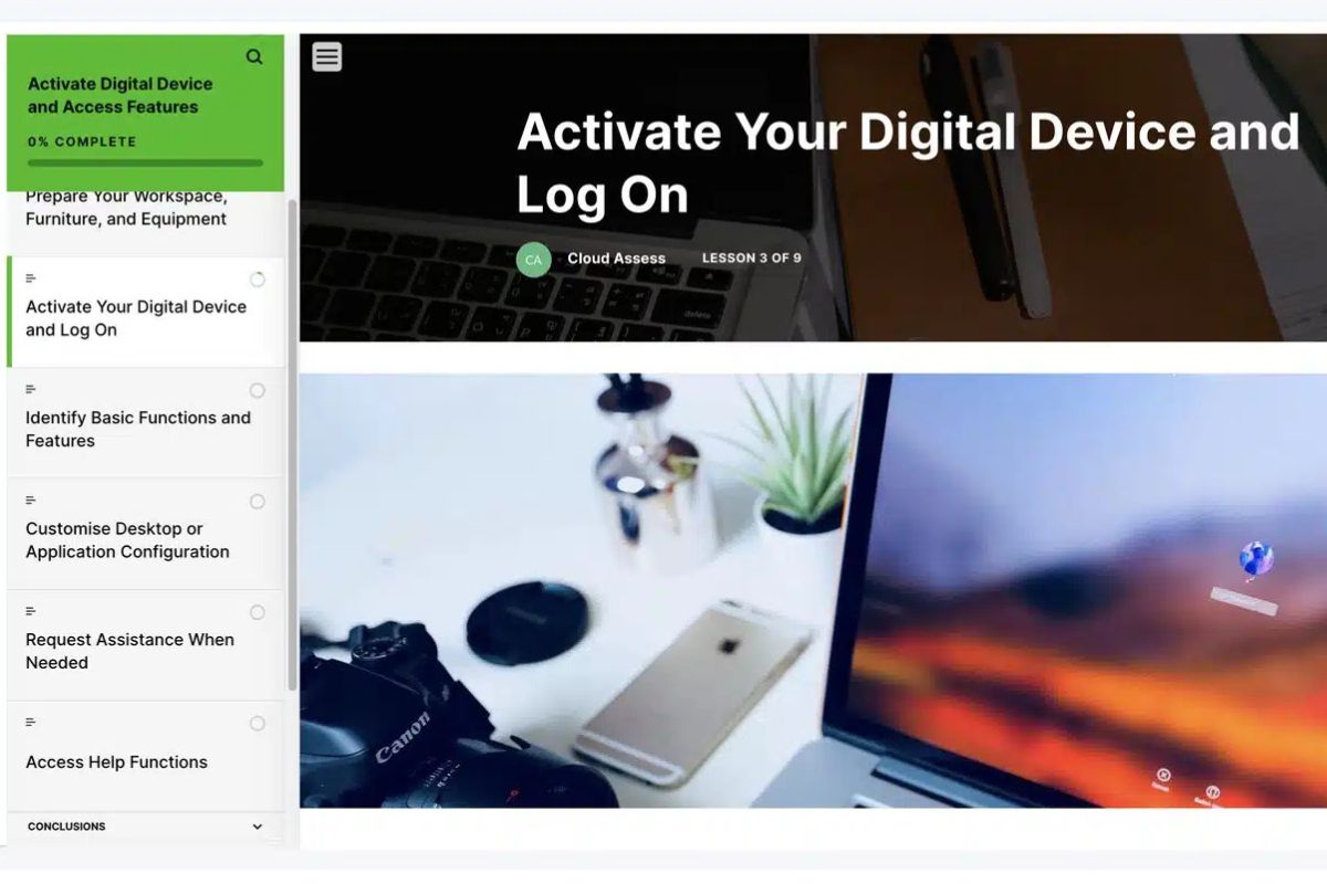 Activate digital device and log on course