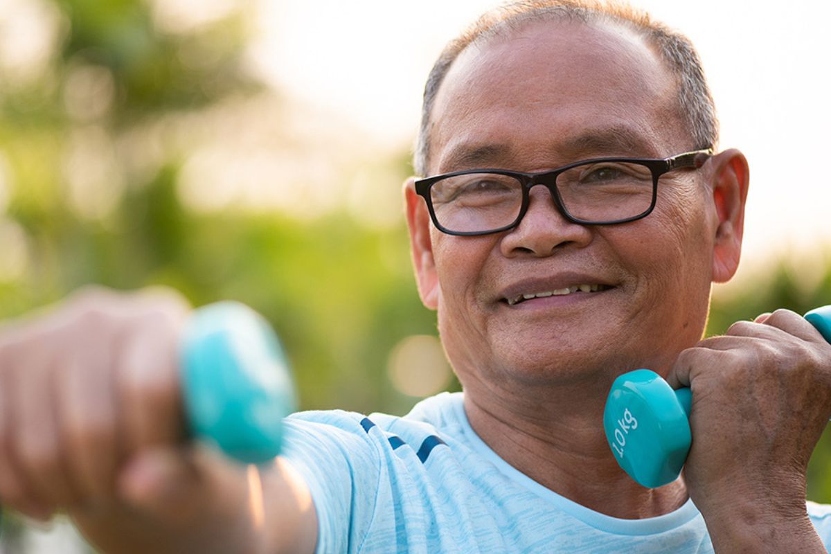 a happy australian elder exercising