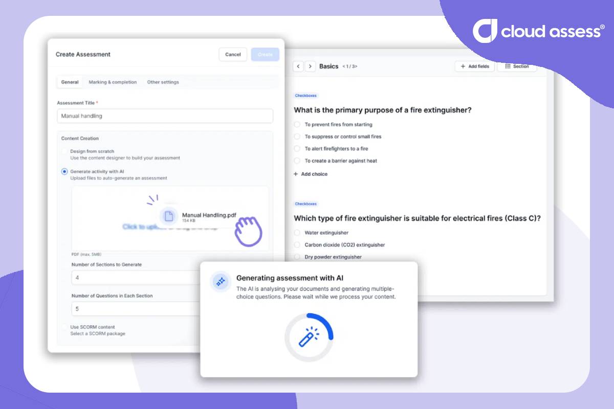 Cloud Assess's Ai assessment generator tool for use in training and assessment