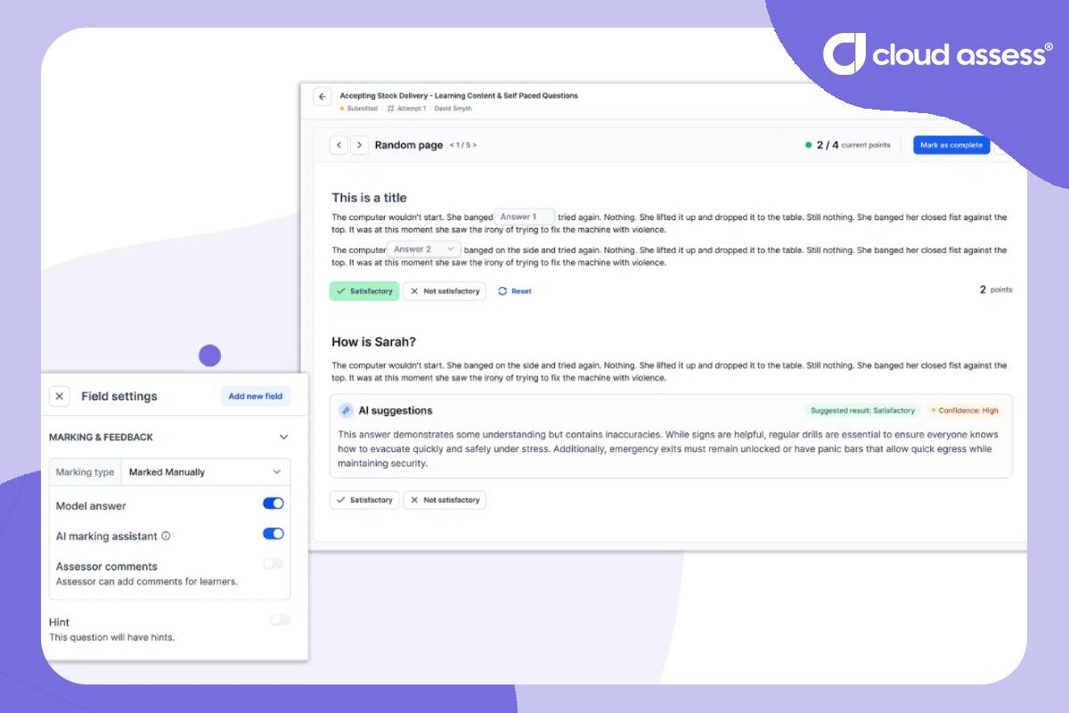 Cloud Assess's AI marking tool for use in training and assessment