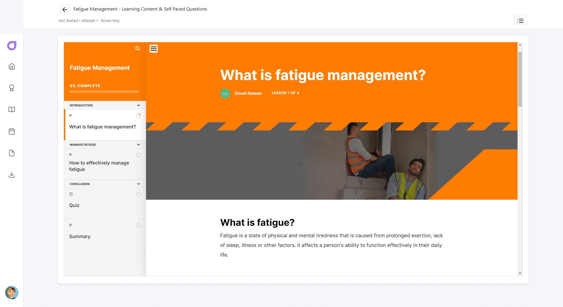fatigue management free training course screenshot 2