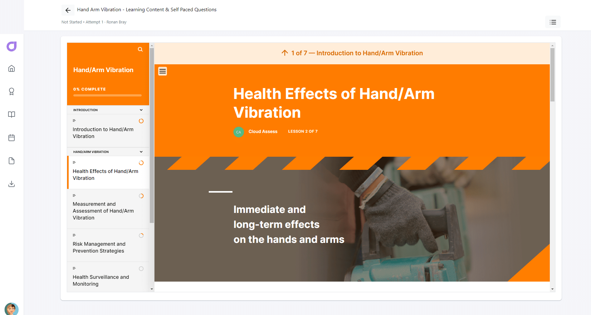 hand arm vibration free training course screenshot 1