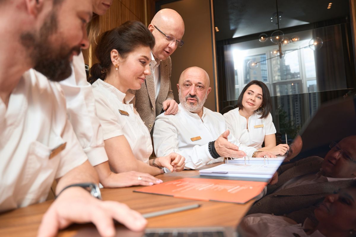 Leaders discussing employee engagement training