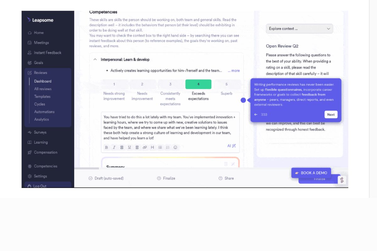 Leapsome digital learning platform