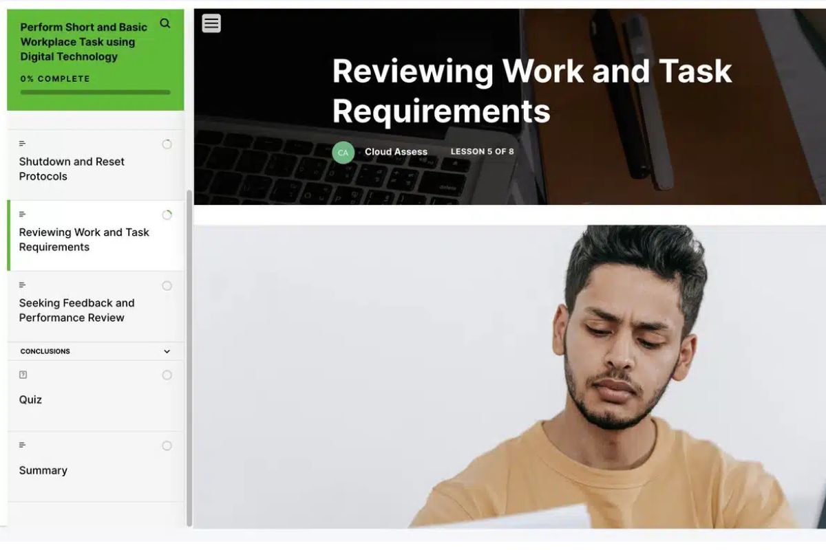 Performing short and basic work tasks with technology course