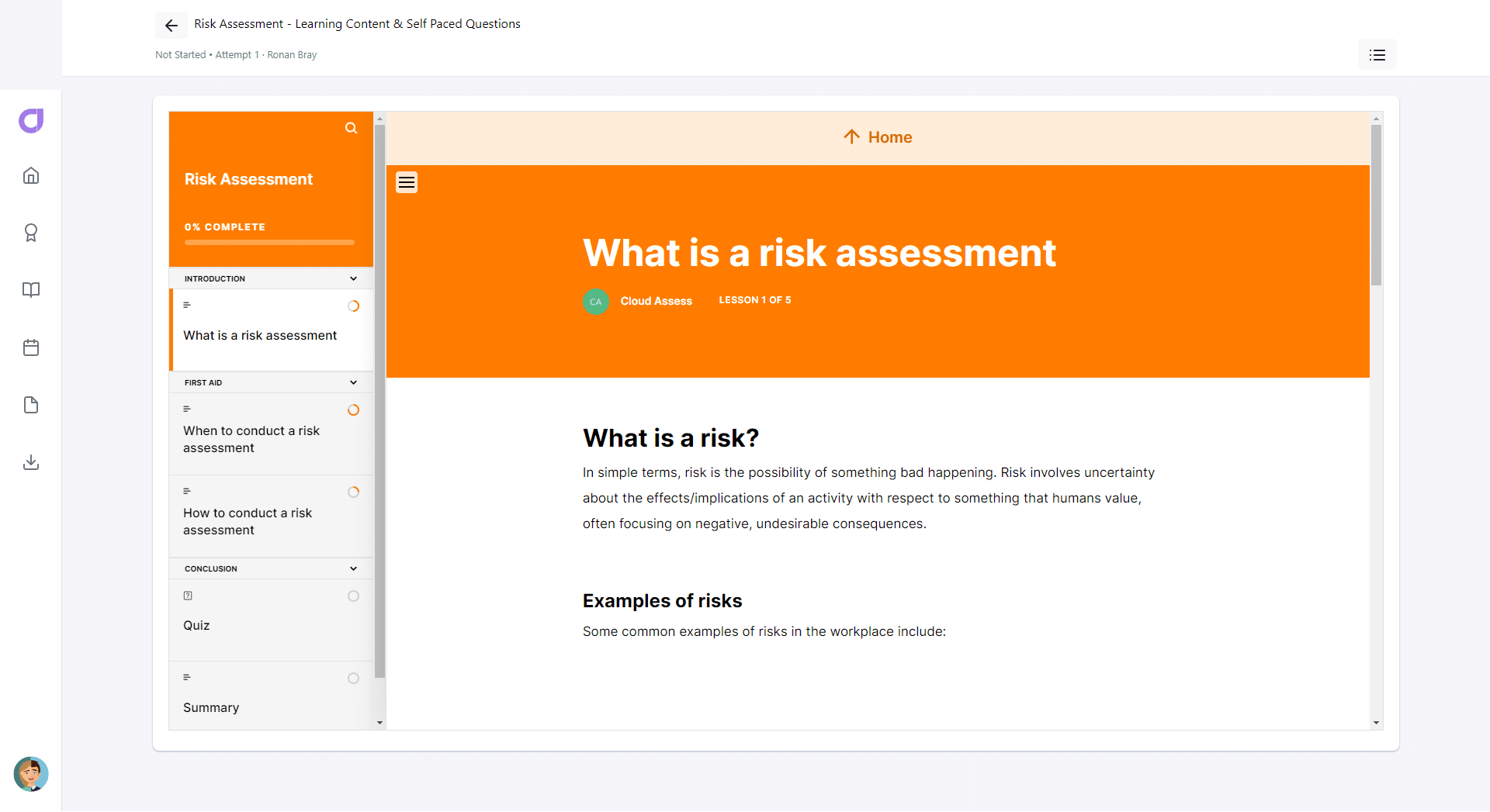 risk assessment free training course screenshot 3