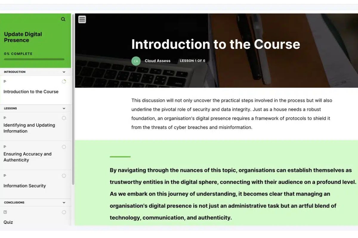 Update digital presence course