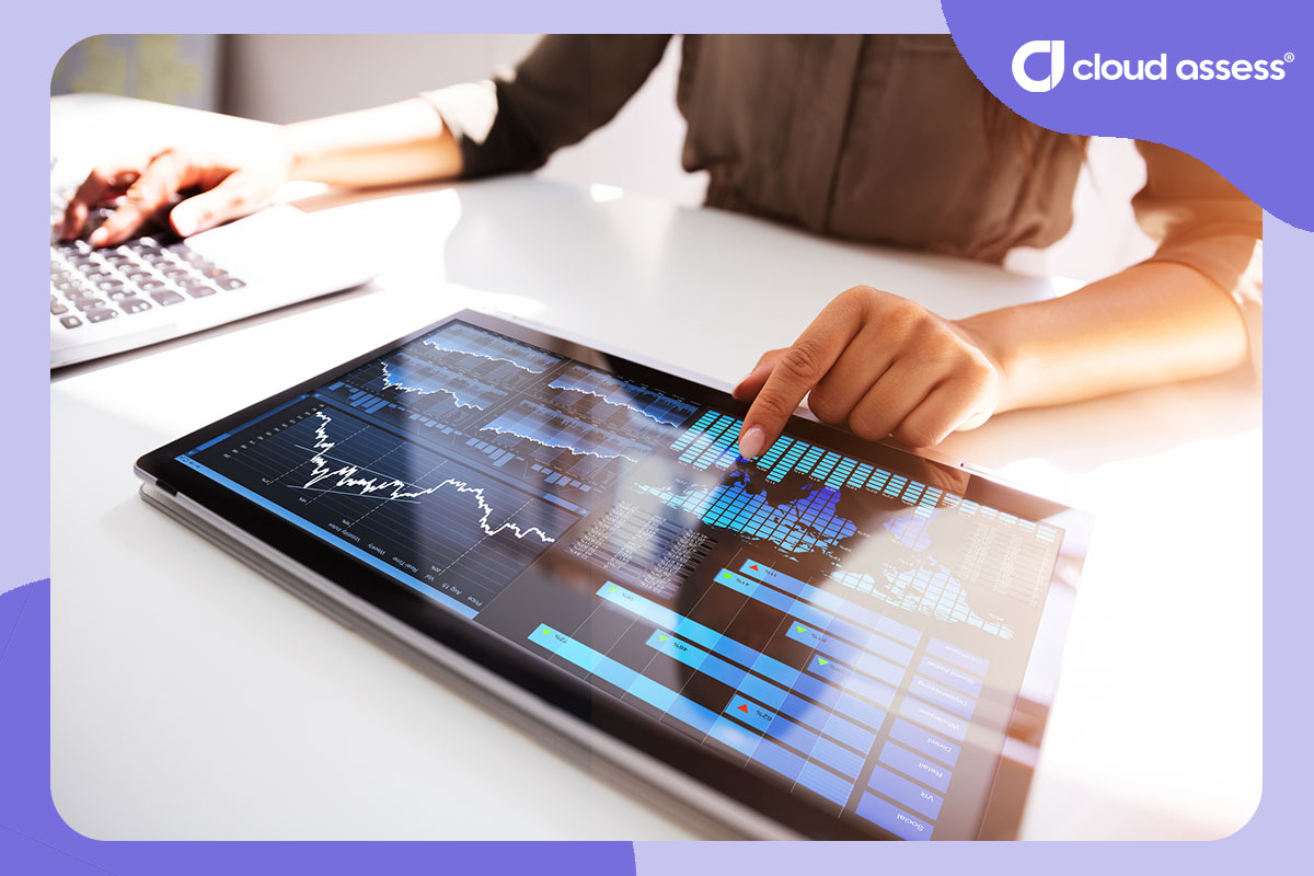 administrator reviews training metrics through advanced reporting employee training system features