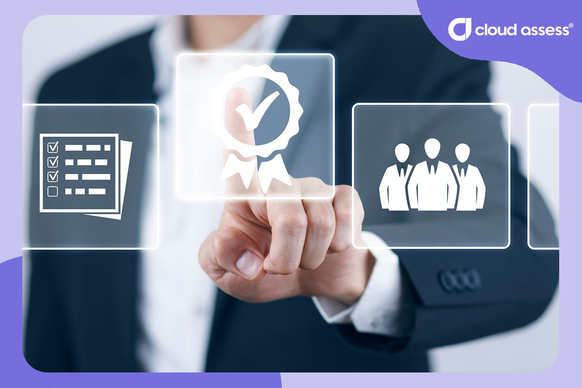 business man clicks on icon for training certificate