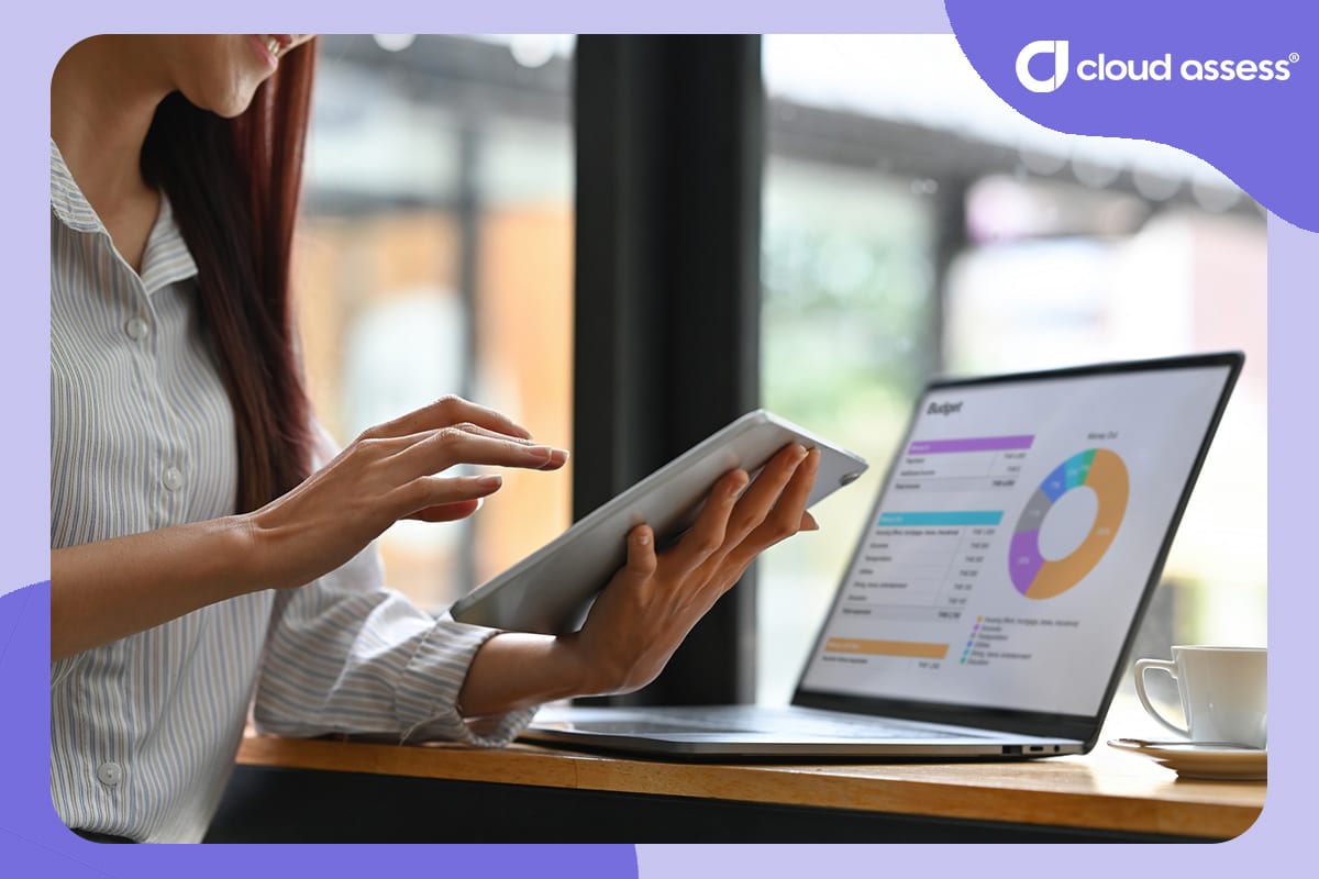 business woman evaluates data and charts