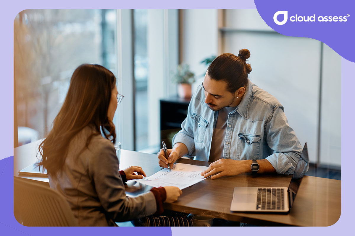 candidate comples a pretest during job interview