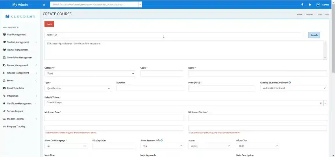 cloudemy as example of rto student management system