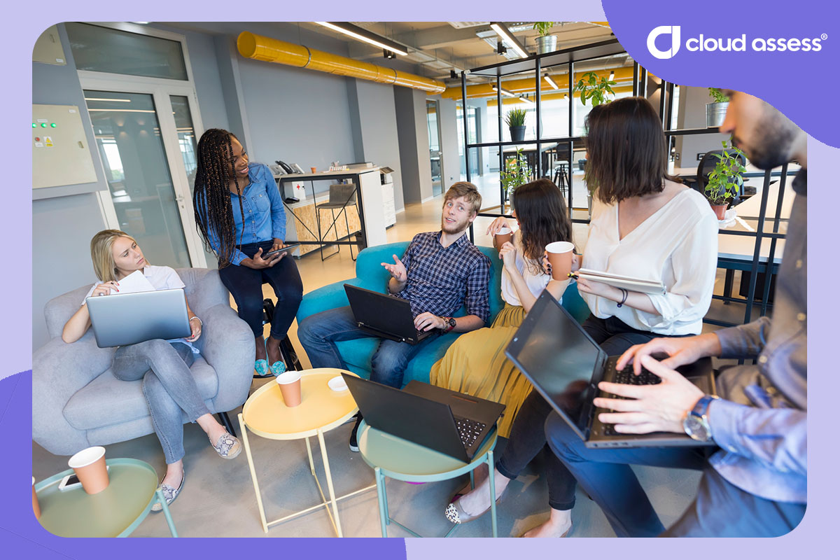 colleagues engage in informal conversation about their training experience