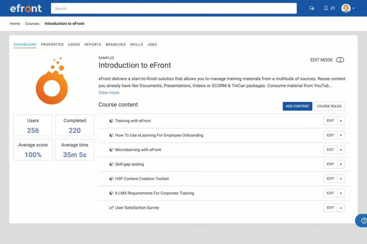 eFront as an example of a manufacturing LMS