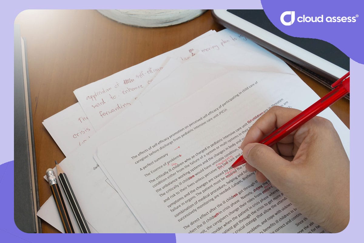 educator marks essay assessments