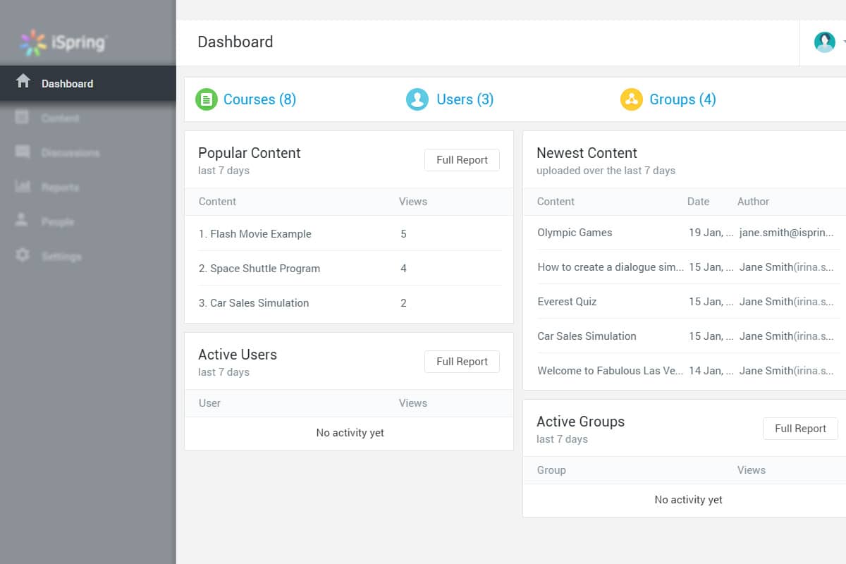 example of iSpring Learn LMS for corporate training