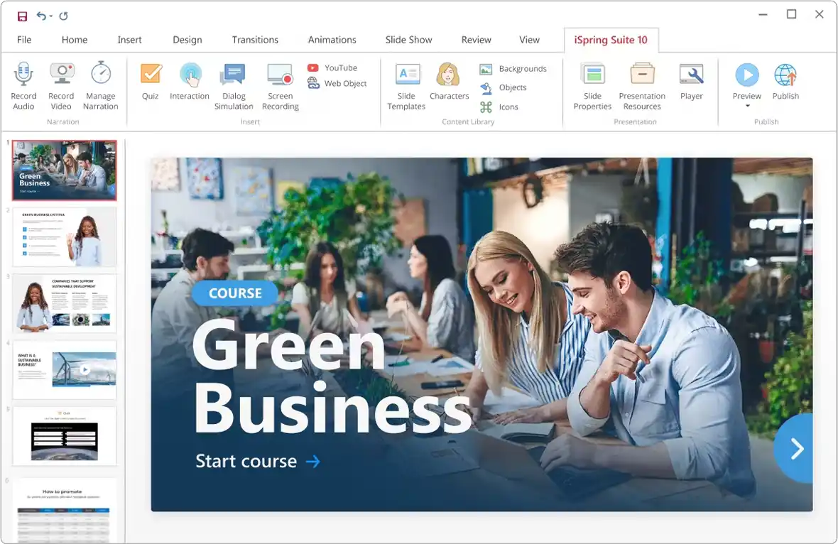 example of iSpring as elearning authoring software