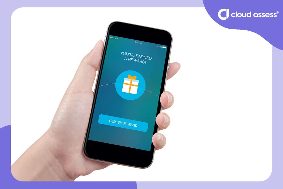 person shows notification of virtual reward on cellphone
