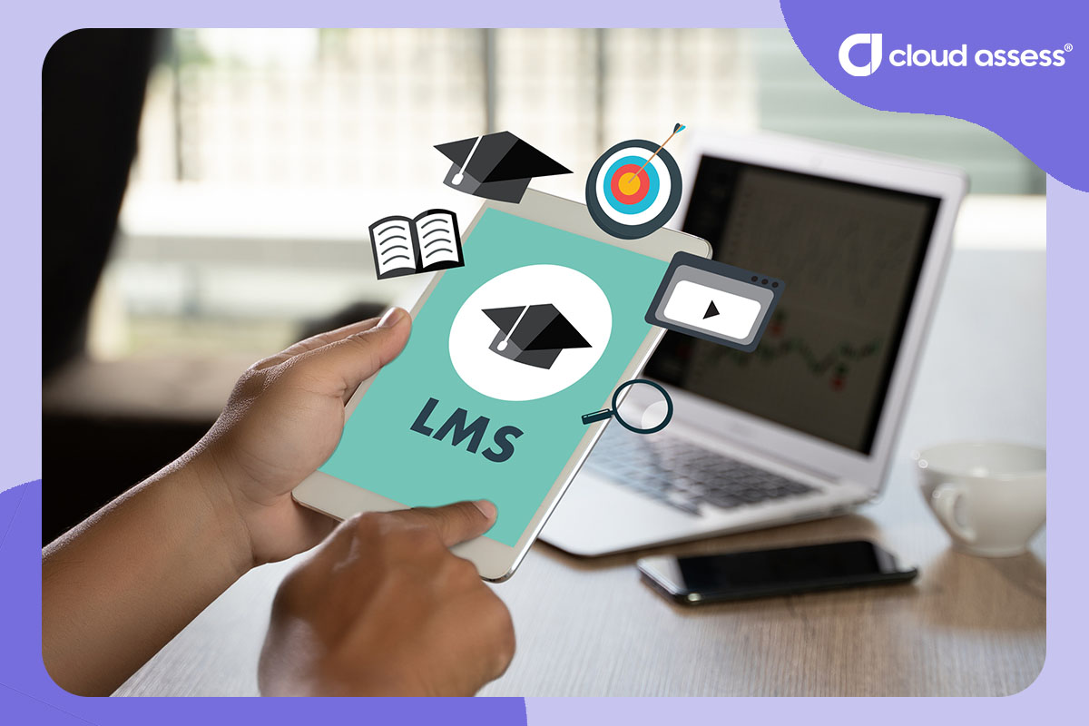 person uses laptop and tablet with lms overlay