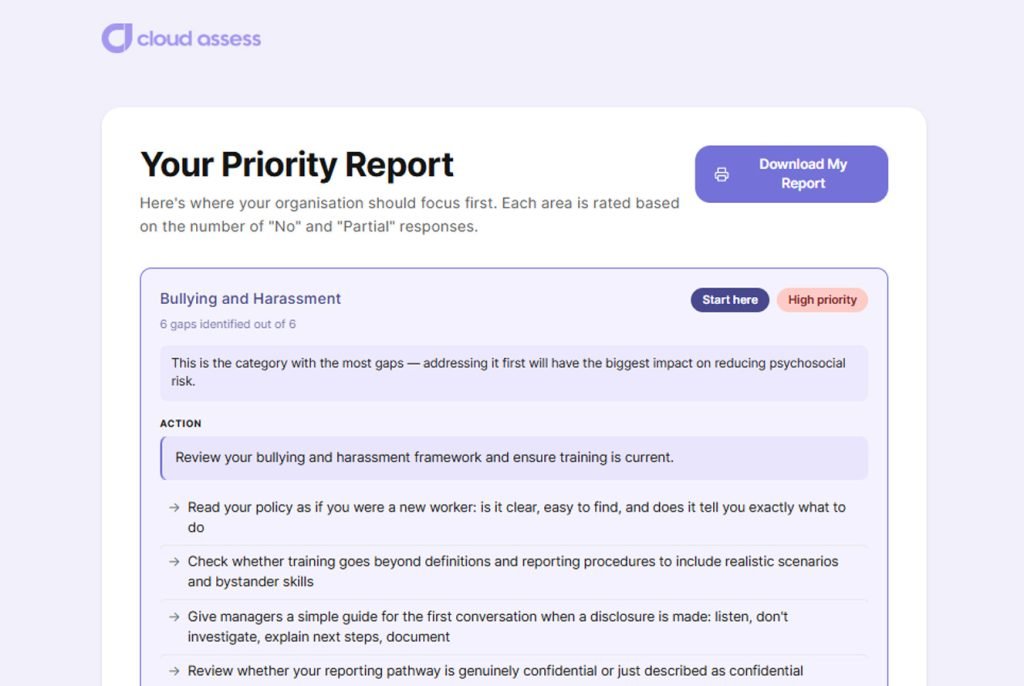 psychosocial hazards checklist example