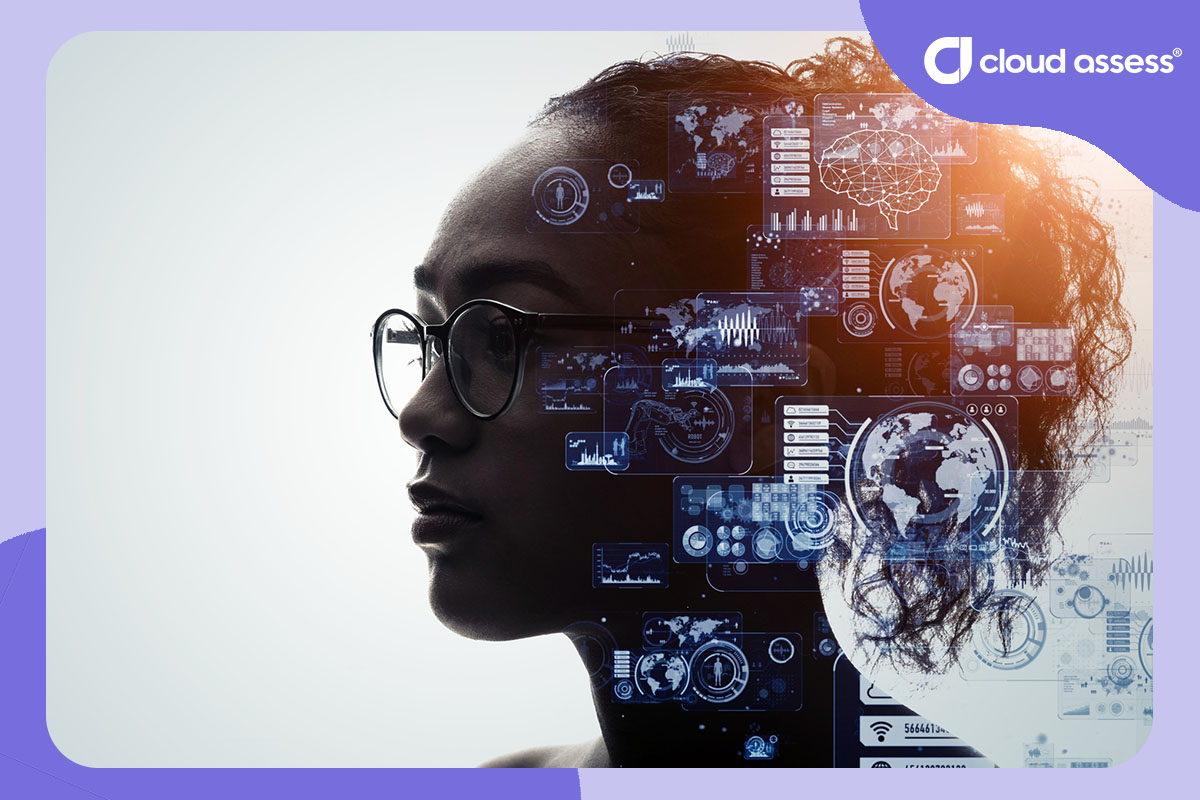 woman faces away from camera with overlay displaying thoughts that contribute to full understanding of concept