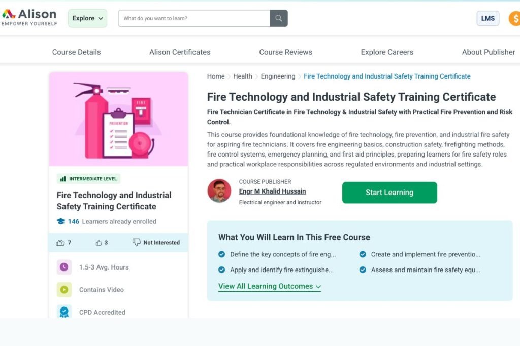 alison fire technology and industrial safety training certificates course