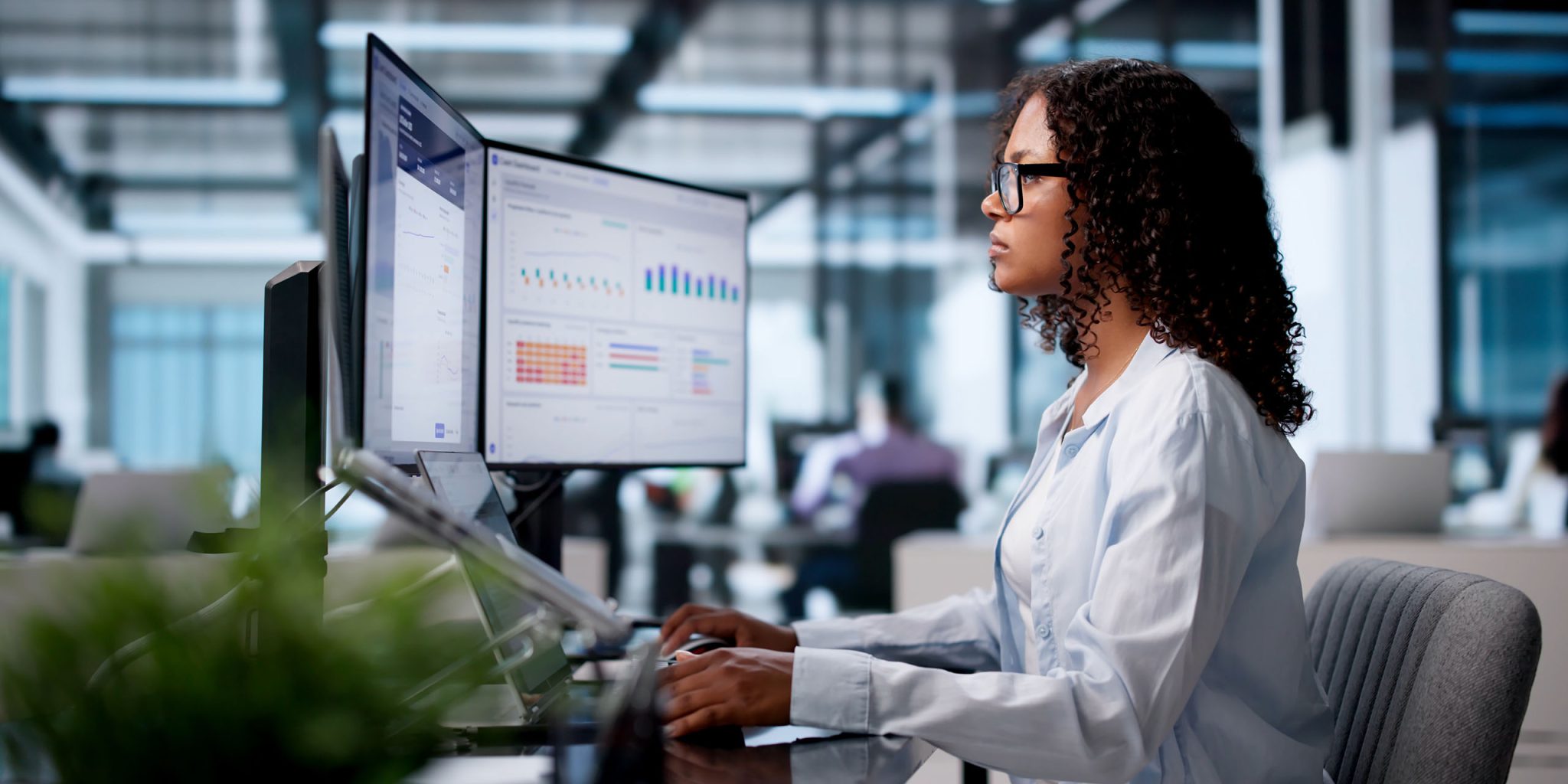 administrator works on vet information standard reporting in office environment